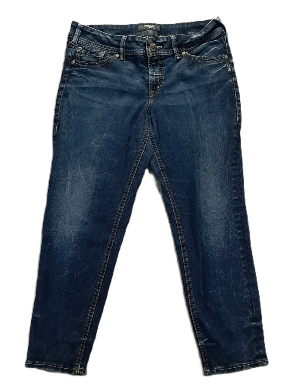 Silver Jeans Women 34x25 Suki Skinny Crop Blue Stretch Denim